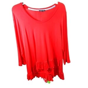 Jeanne Pierre  Red Med Long sleeve top with ruffles